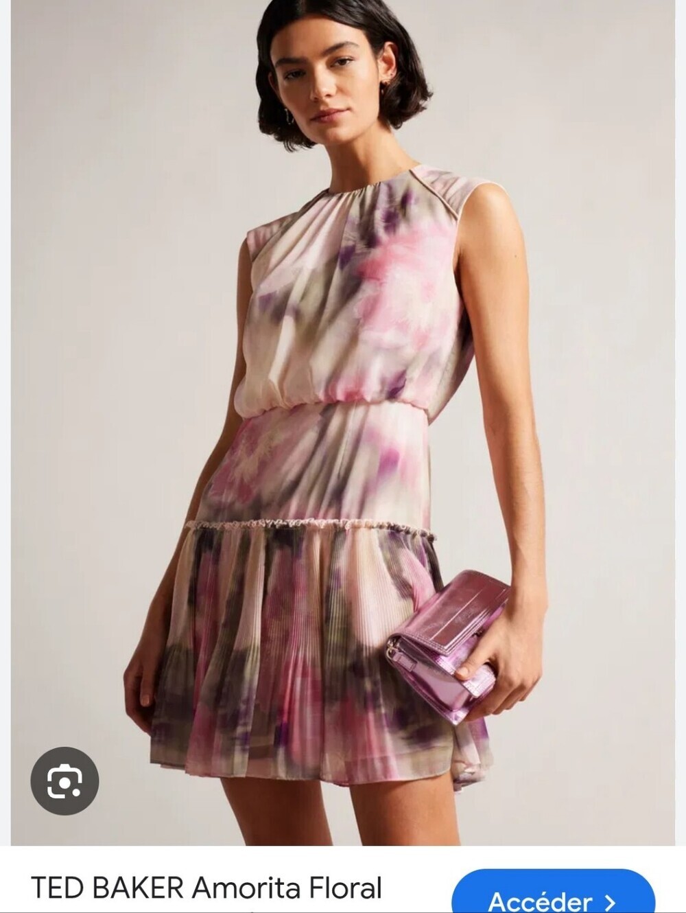 Ted Baker Amorita Floral Sleeveless Mini Dress in Pink& Purple Watercolor Sz 6us